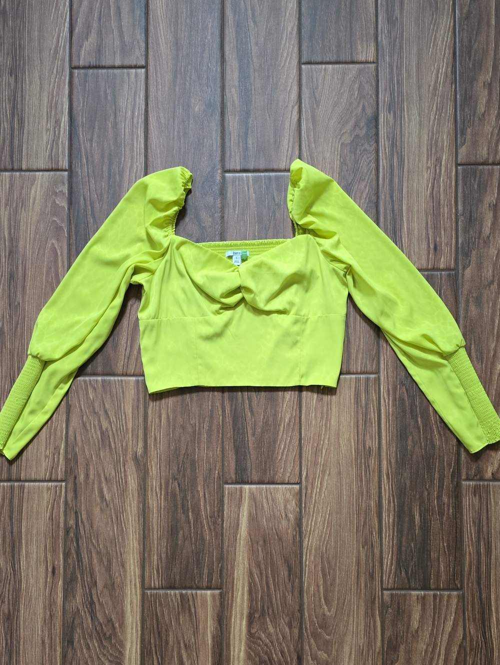 Bar III Neon Lime Puff-Sleeve Cropped Top